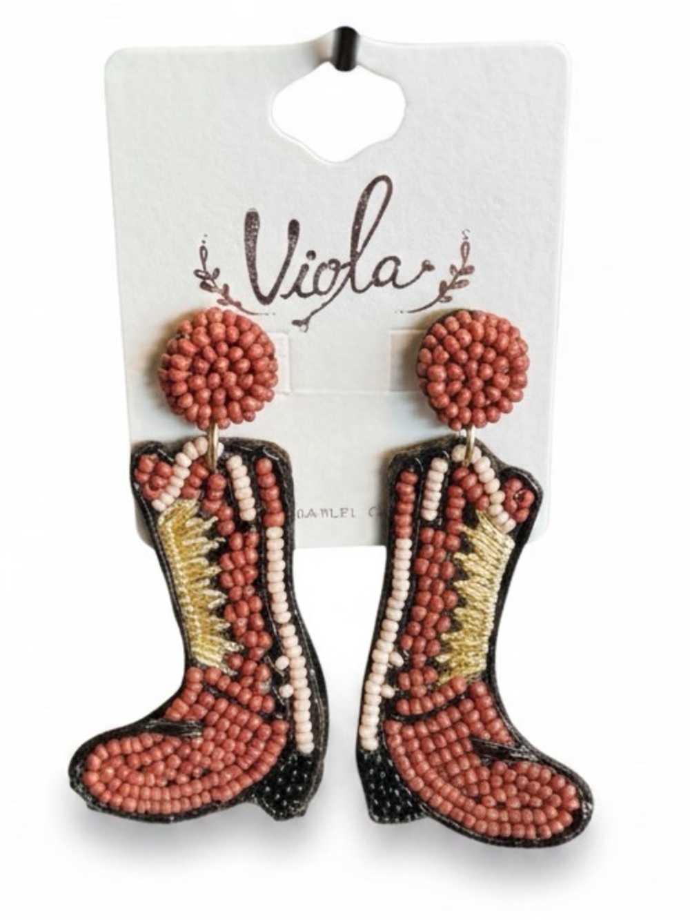 Coral Beaded Cowboy Boot Drop Earrings